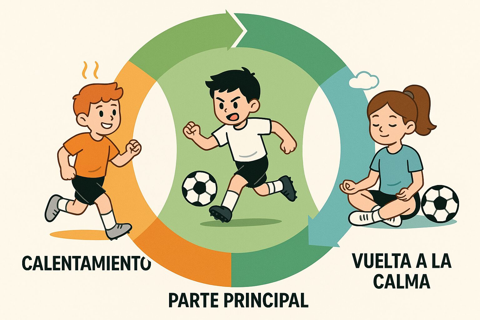 Fases de una sesión de entrenamiento en fútbol base