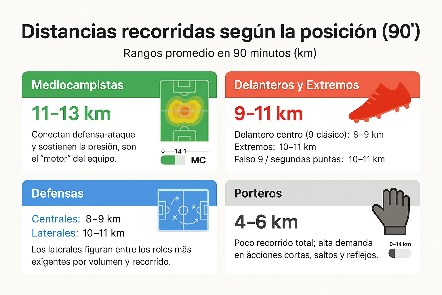 Distancias recorridas según posición en fútbol
